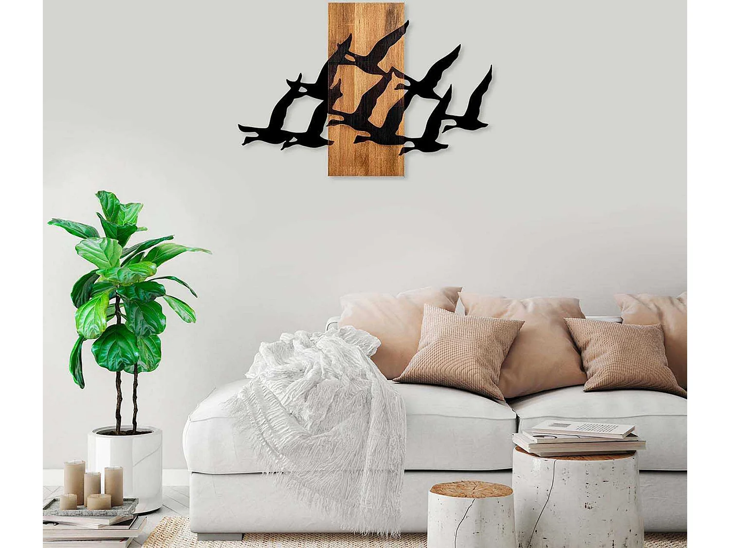 Décoration murale bois et métal Animal Oiseaux migrateurs