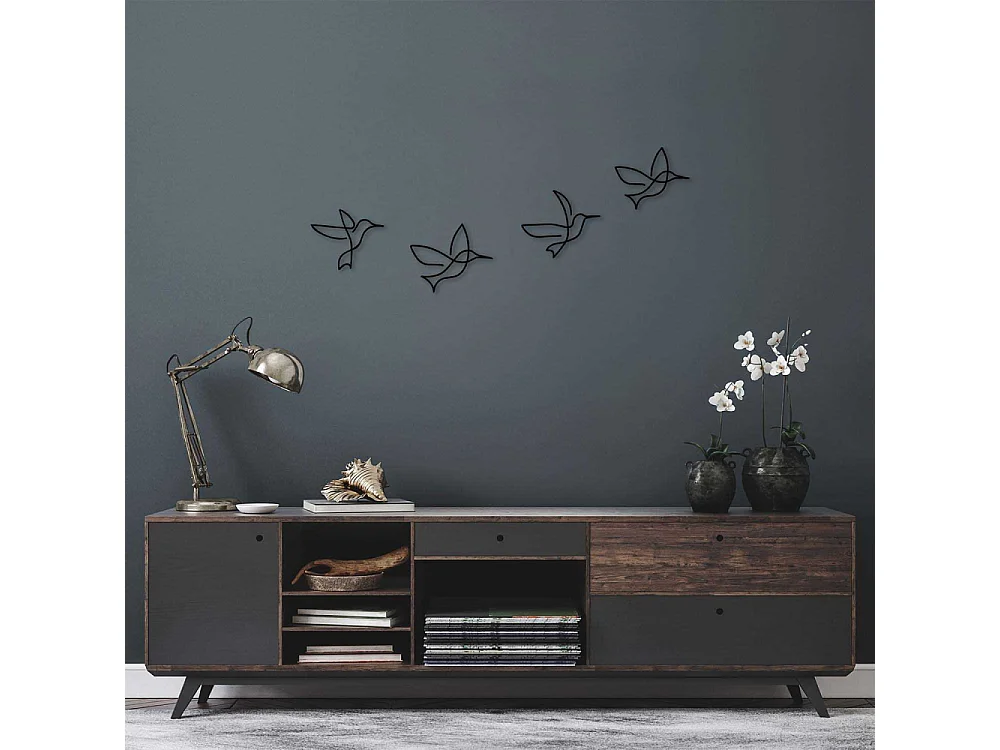 Accesorio decorativo de pared de metal – 21 x 18 cm, 24 x 20 cm, 23 x 20 cm, 22 x 18 cm – Negro – 100% metal