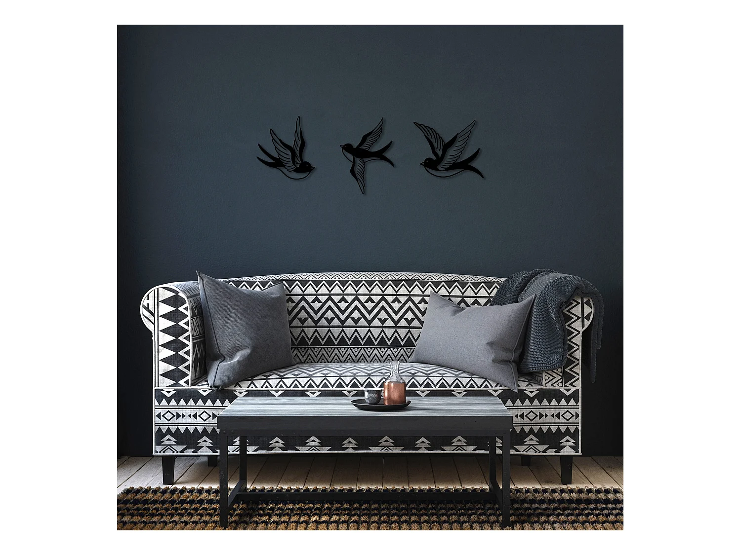 Accesorio decorativo de pared – 22 x 23 cm, 20 x 29 cm, 20 x 24 cm – Negro – Metal