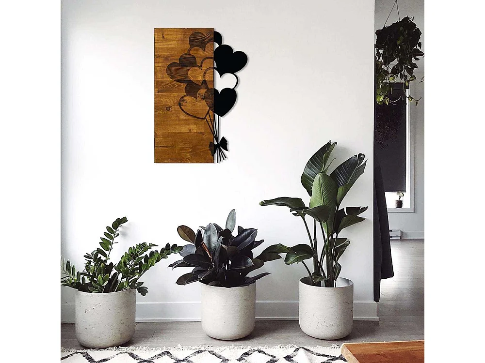 Accesorio decorativo de pared – 39 x 58 cm – Nogal y negro – Madera y metal