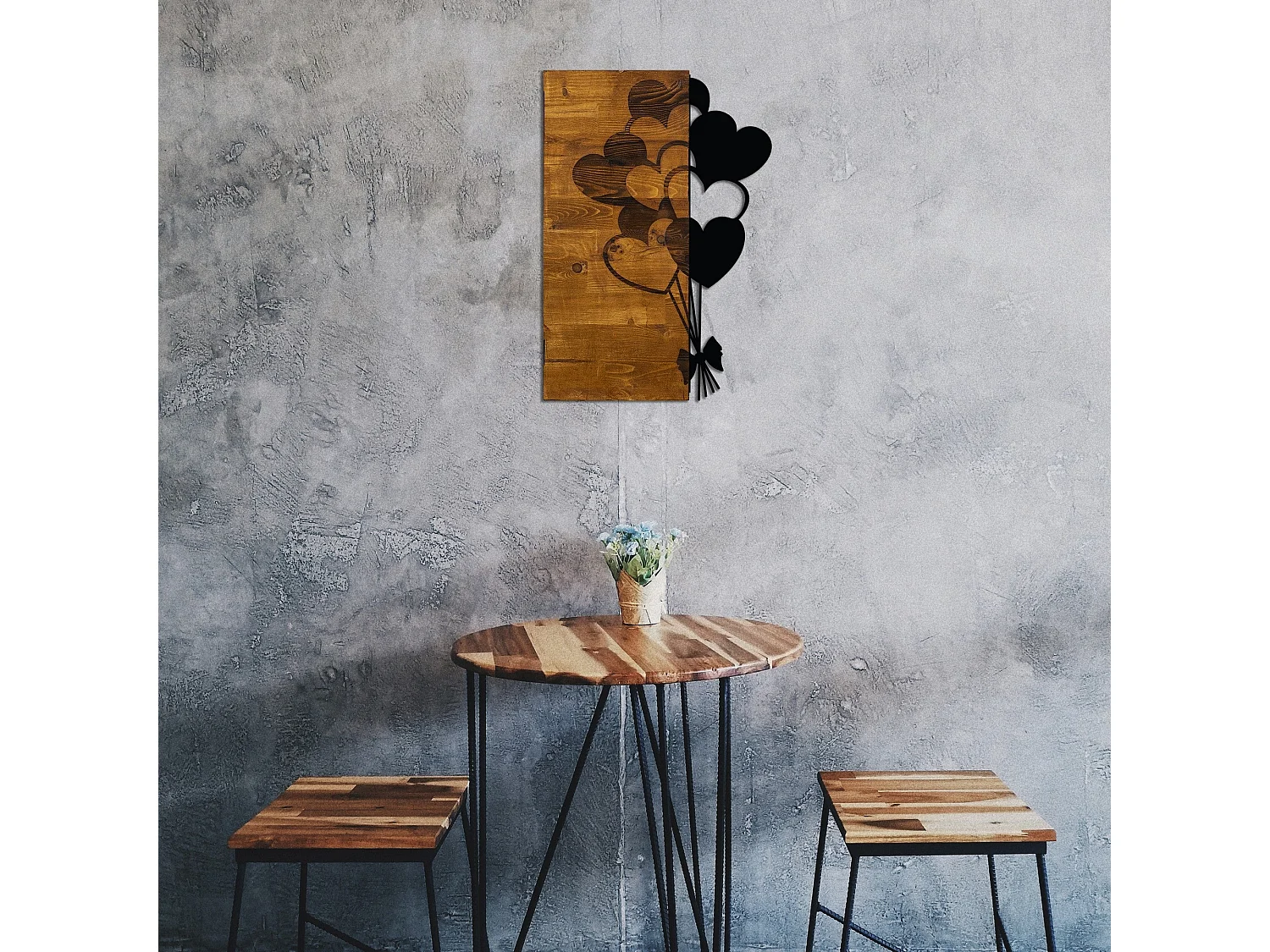 Accesorio decorativo de pared – 39 x 58 cm – Nogal y negro – Madera y metal