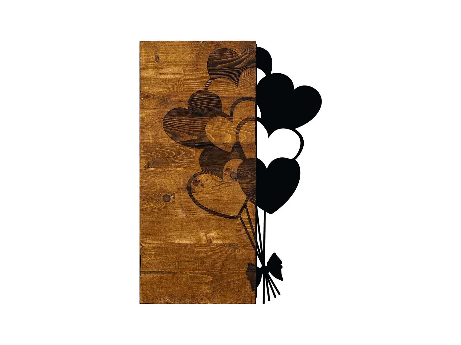 Decoration murale en métal et bois Amour Ballons coeur