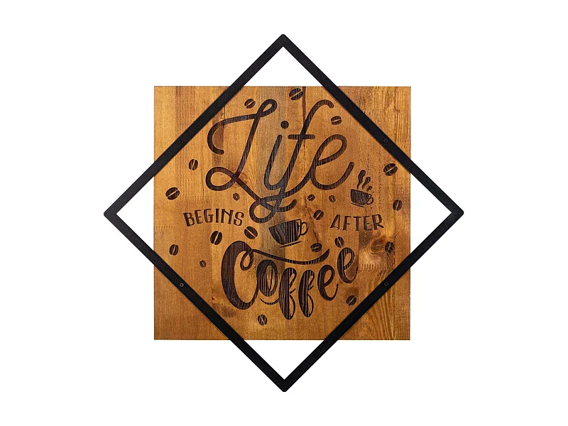 Décoration murale en bois et métal Citation Life Begins After Coffee