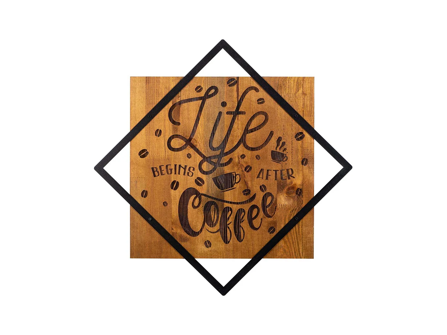 Décoration murale en bois et métal Citation Life Begins After Coffee