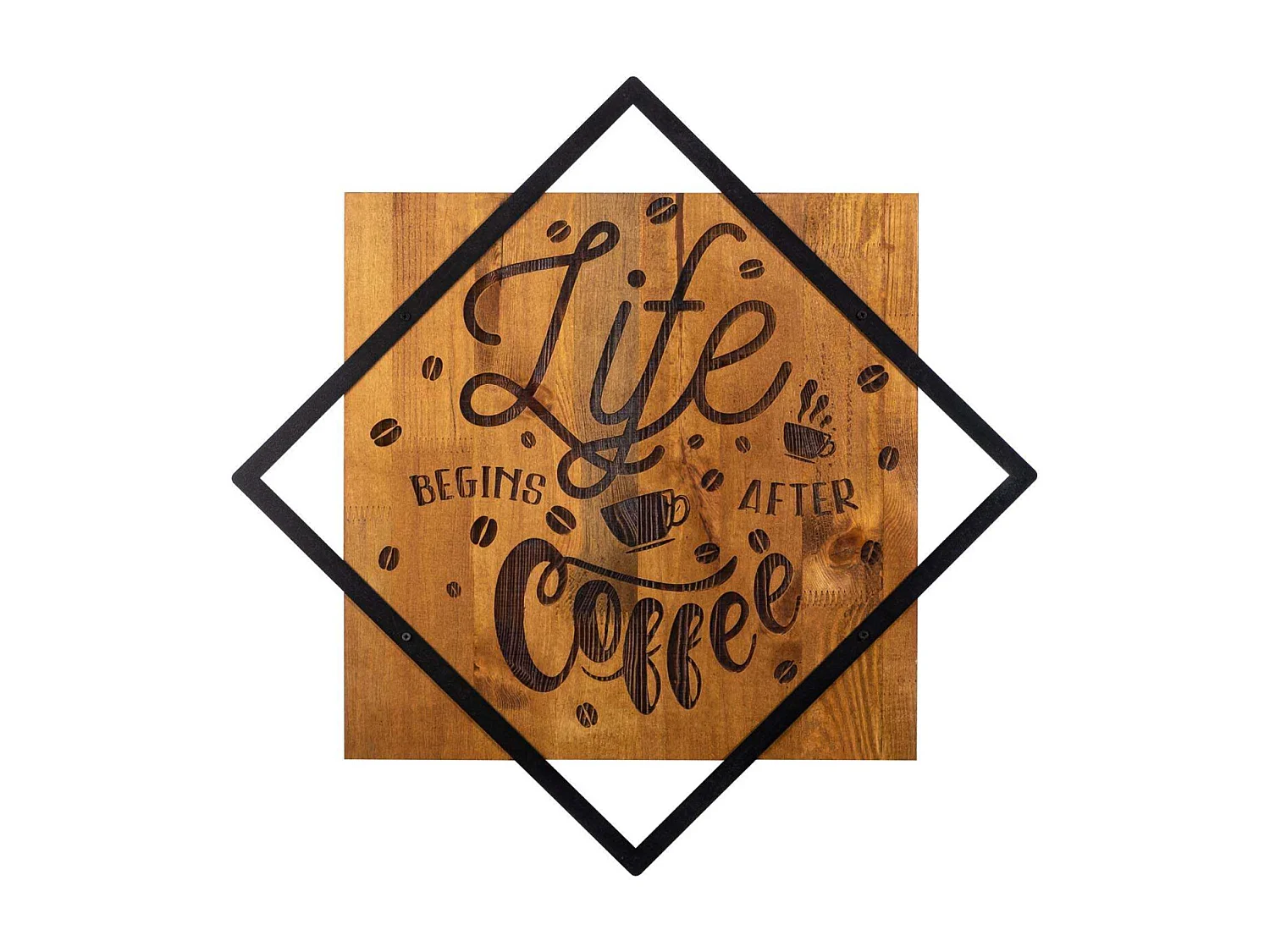 Décoration murale en bois et métal Citation Life Begins After Coffee