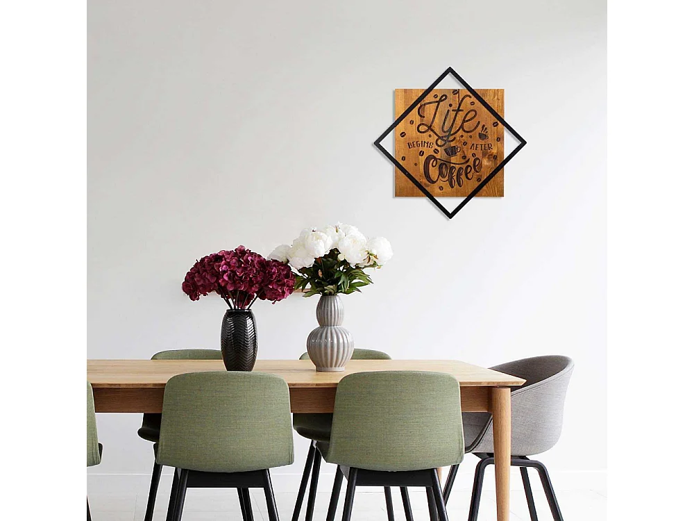 Décoration murale en bois et métal Citation Life Begins After Coffee