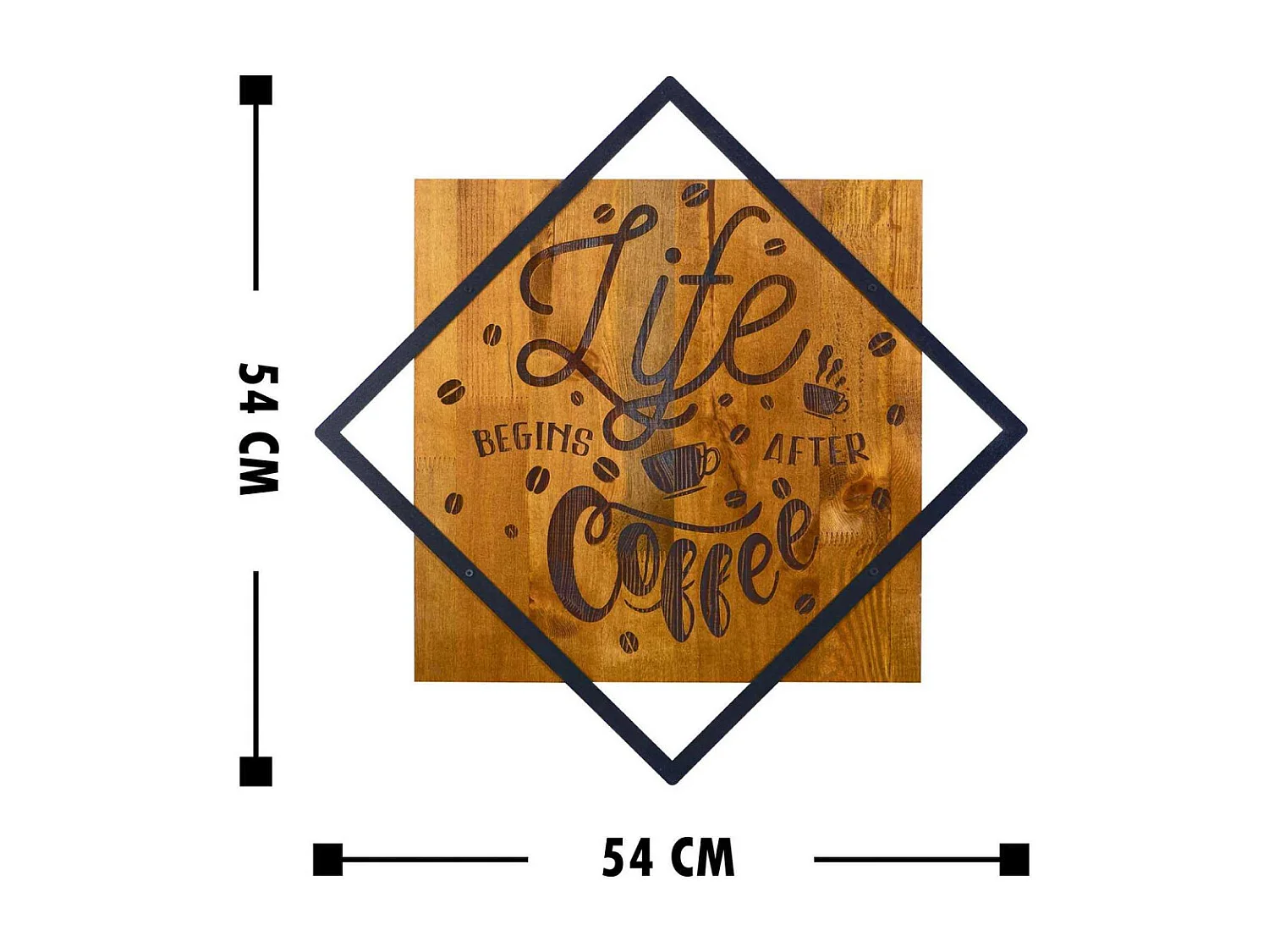 Décoration murale en bois et métal Citation Life Begins After Coffee