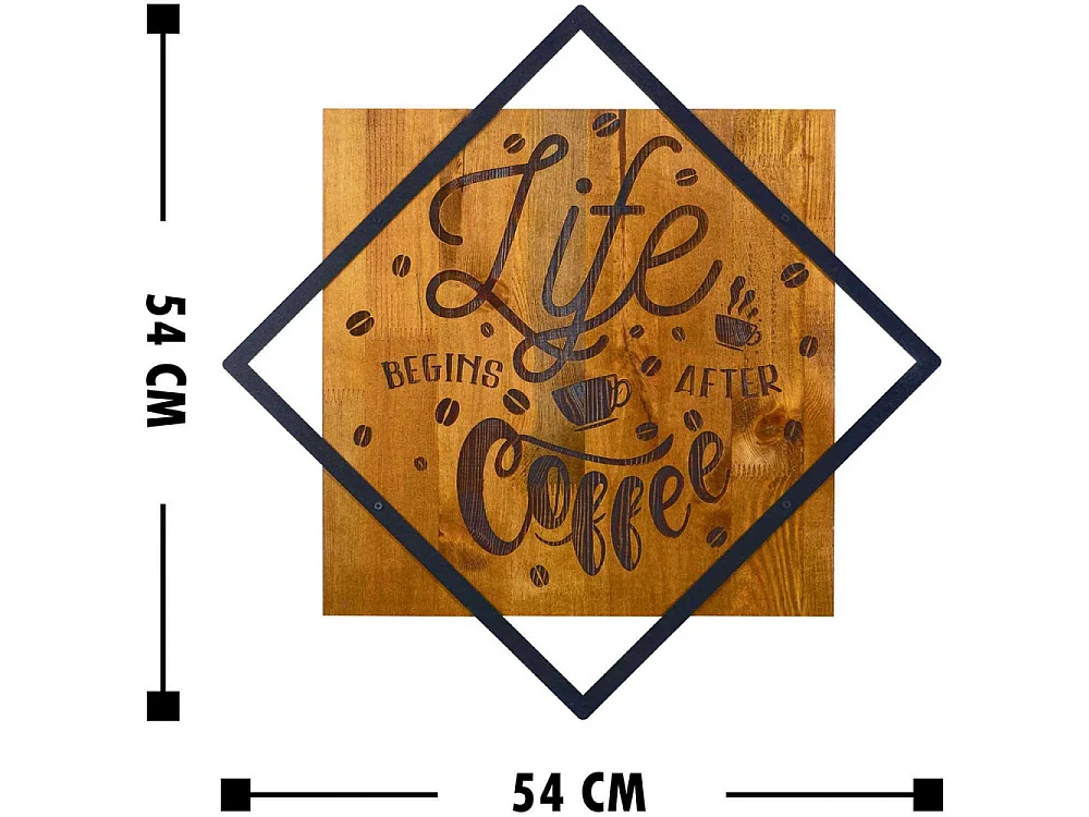 Décoration murale en bois et métal Citation Life Begins After Coffee