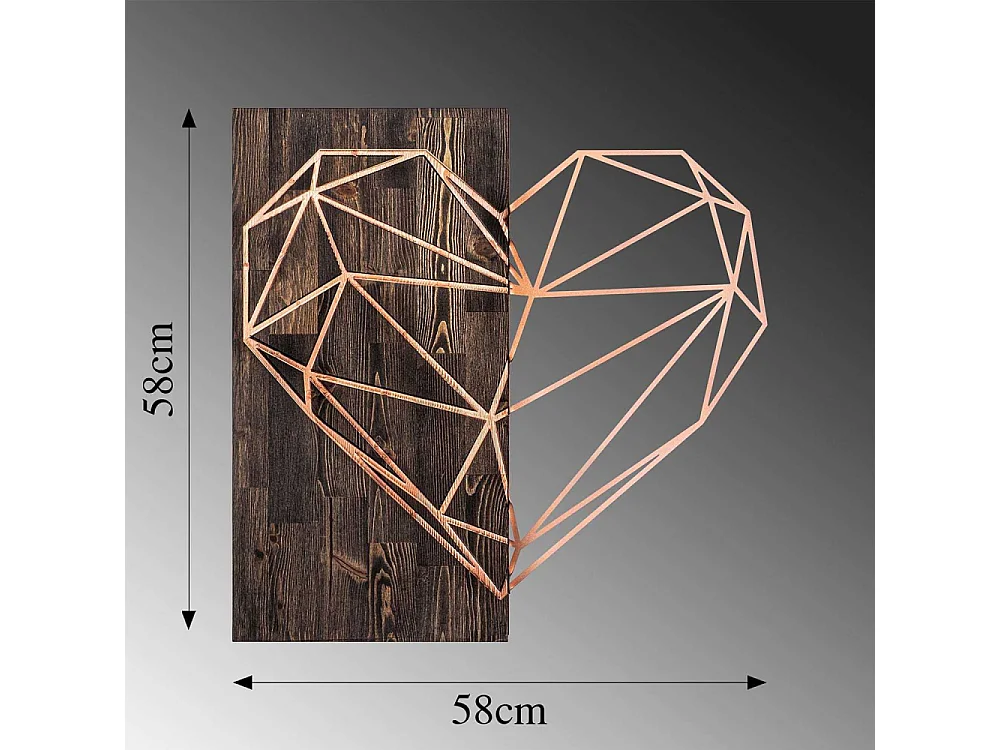 Decoration murale en métal et bois Amour Coeur cuivré