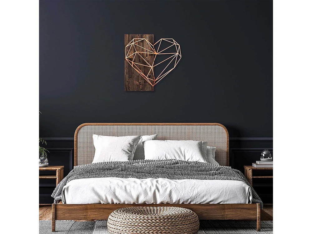 Decoration murale en métal et bois Amour Coeur cuivré