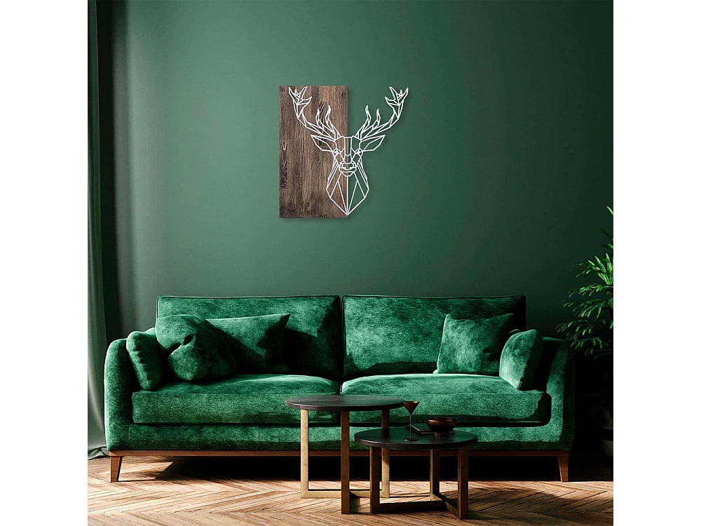 Décoration murale bois et métal Animal Cerf argenté