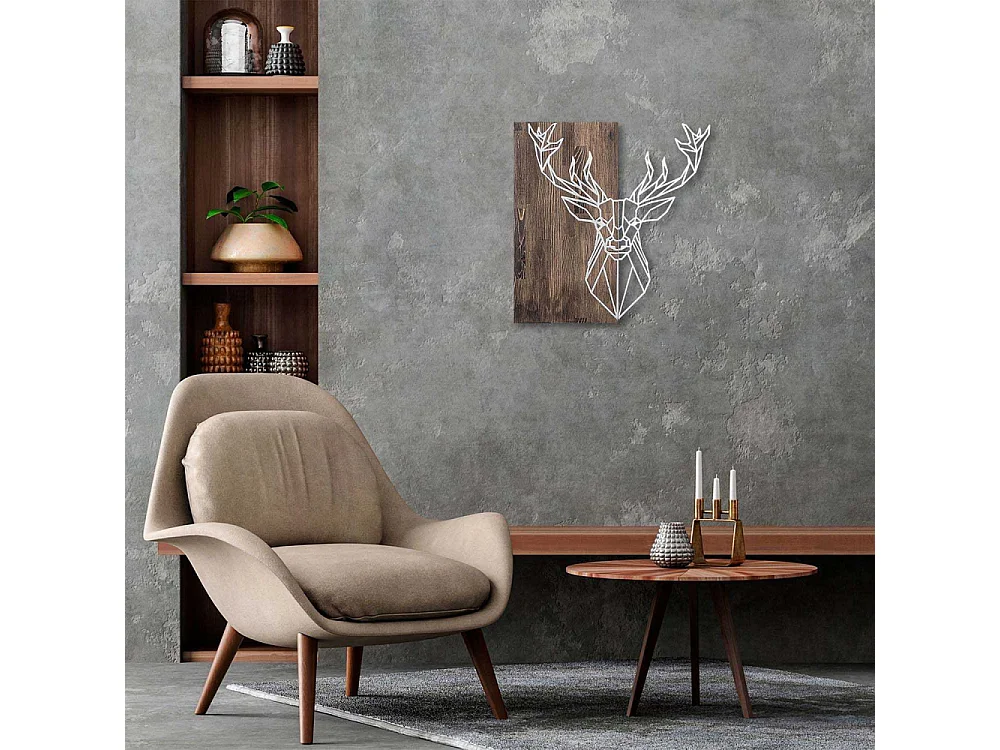 Décoration murale bois et métal Animal Cerf argenté