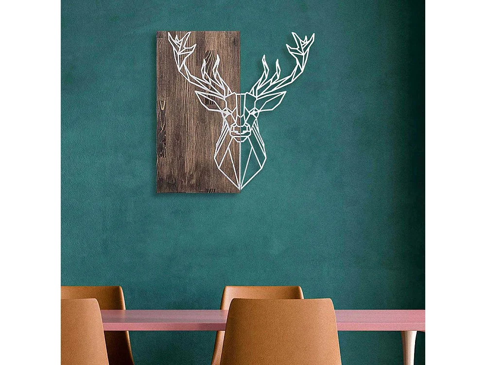 Décoration murale bois et métal Animal Cerf argenté
