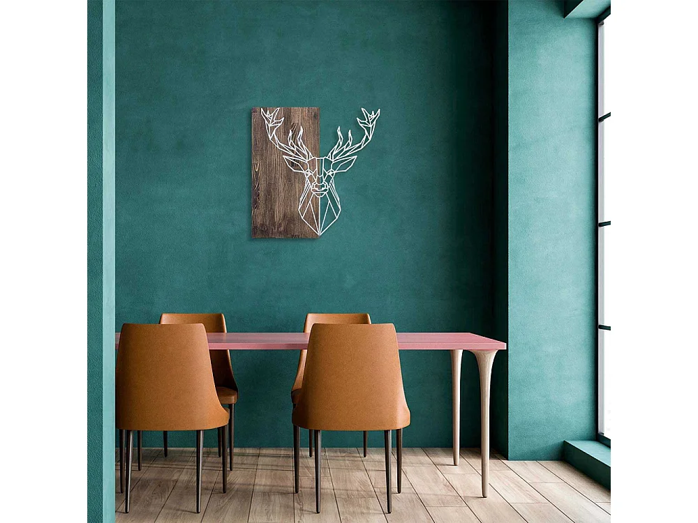 Décoration murale bois et métal Animal Cerf argenté