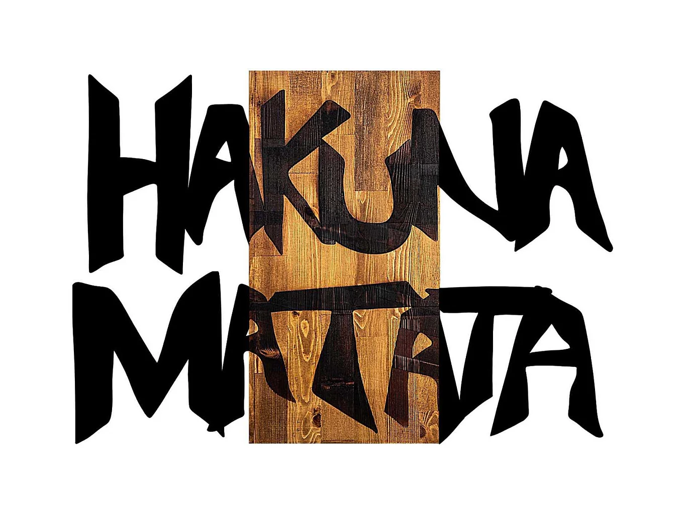 Accesorio decorativo de pared – 77 x 3 x 58 cm – Negro y nogal claro – 100% madera y metal