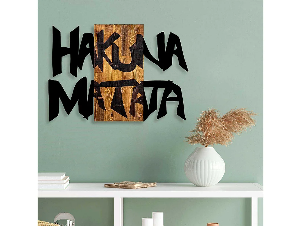 Accesorio decorativo de pared – 77 x 3 x 58 cm – Negro y nogal claro – 100% madera y metal