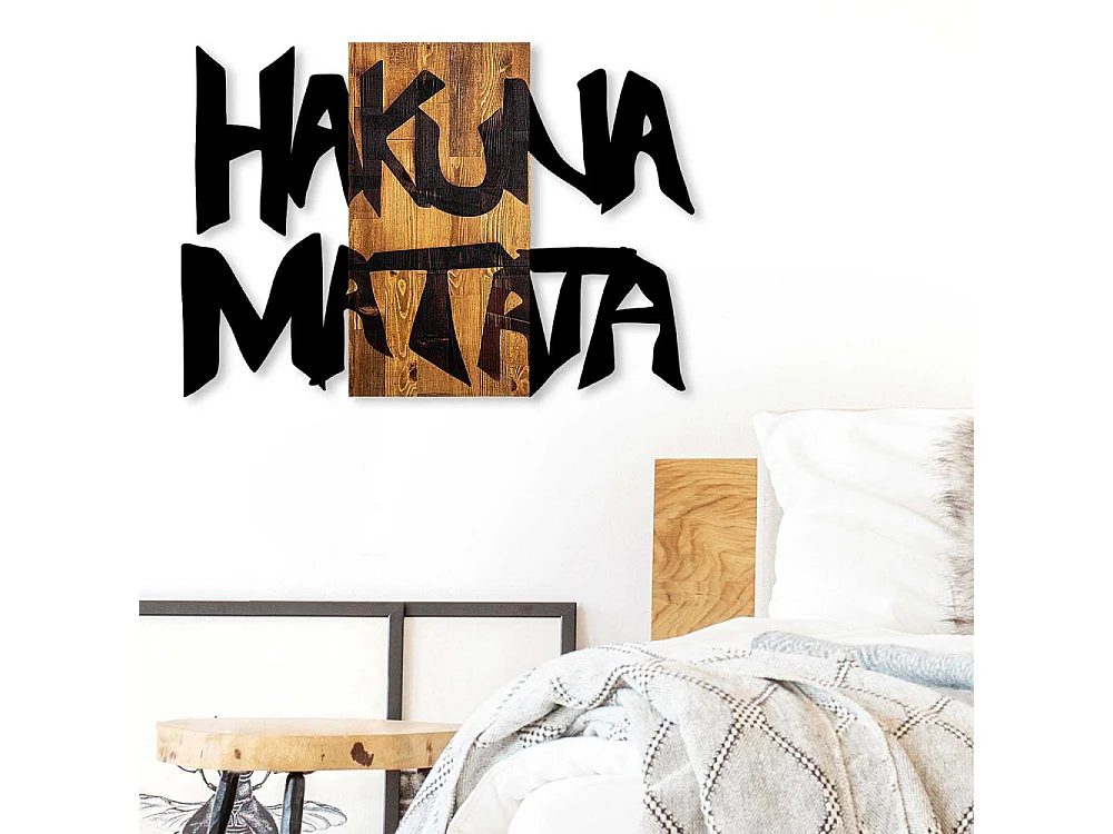 Accesorio decorativo de pared – 77 x 3 x 58 cm – Negro y nogal claro – 100% madera y metal