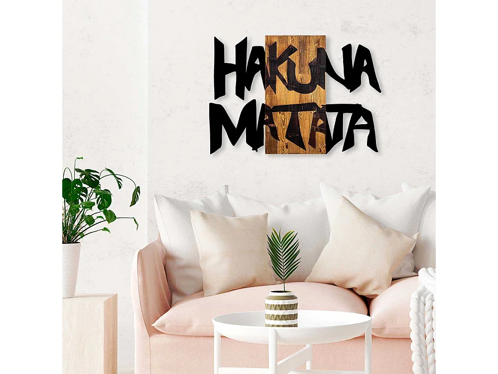 Accesorio decorativo de pared – 77 x 3 x 58 cm – Negro y nogal claro – 100% madera y metal