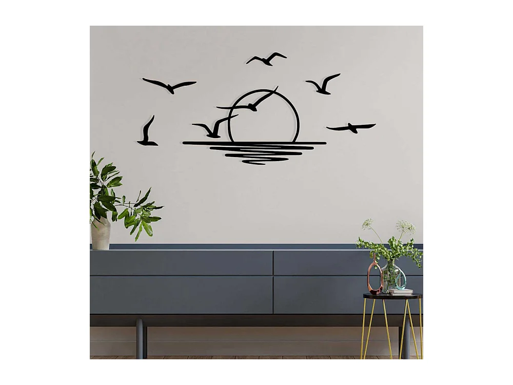 Décoration murale en métal Nature Coucher de soleil avec oiseaux