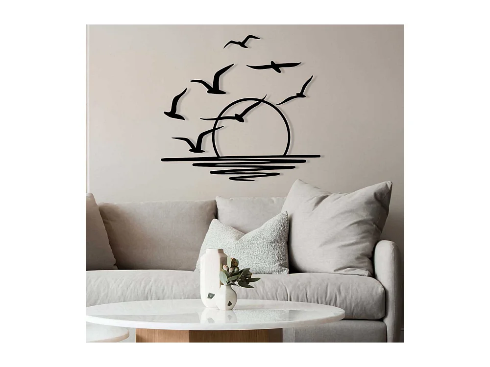 Décoration murale en métal Nature Coucher de soleil avec oiseaux