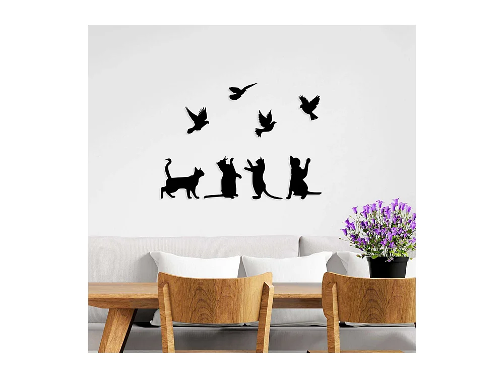 Décoration murale en métal Animal Chats et oiseaux