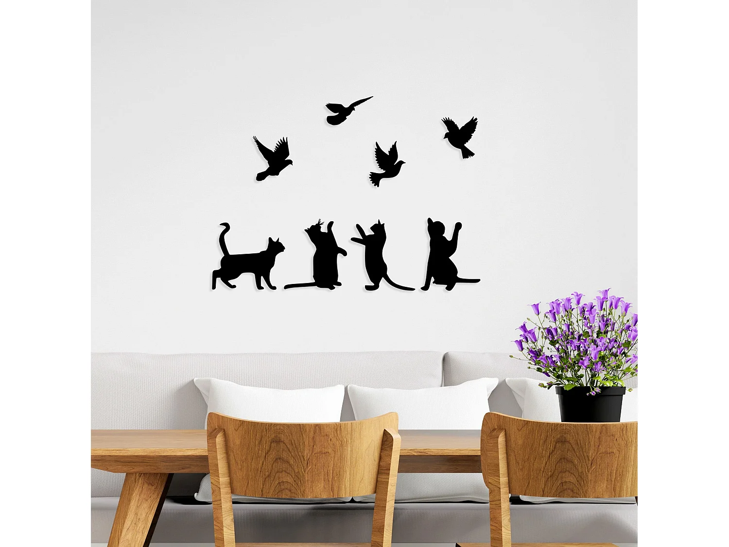 Décoration murale en métal Animal Chats et oiseaux