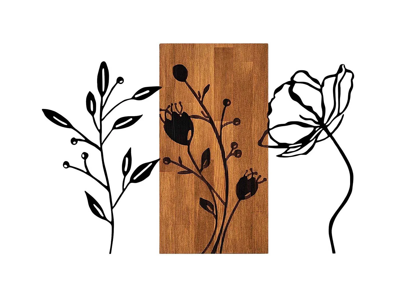 Décoration murale en bois et métal Florale Triple Flowers