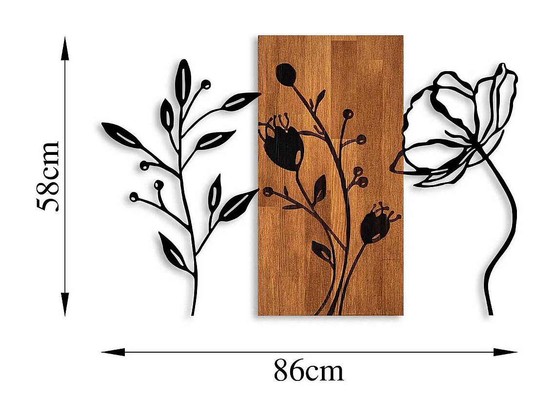 Décoration murale en bois et métal Florale Triple Flowers