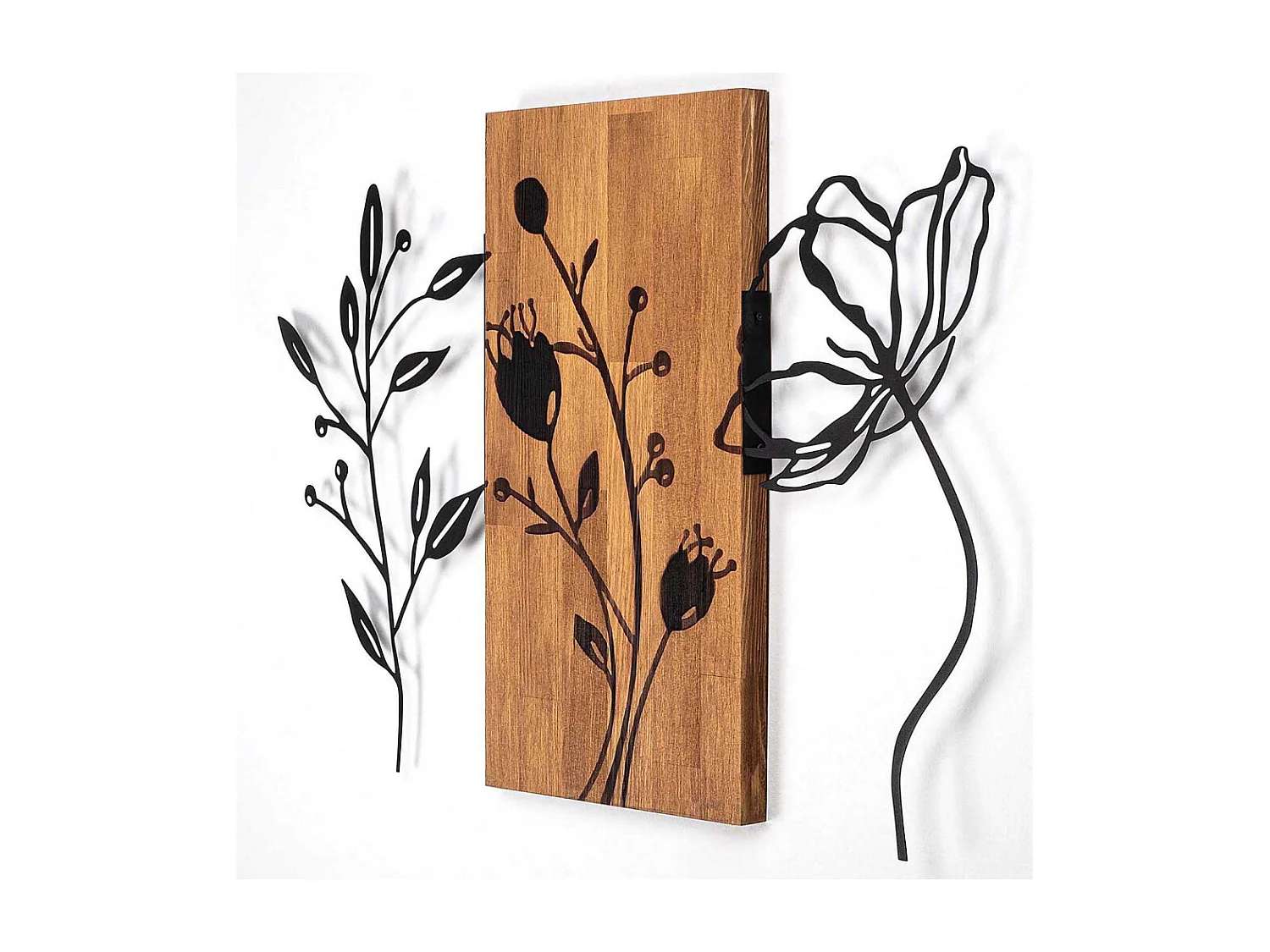 Décoration murale en bois et métal Florale Triple Flowers