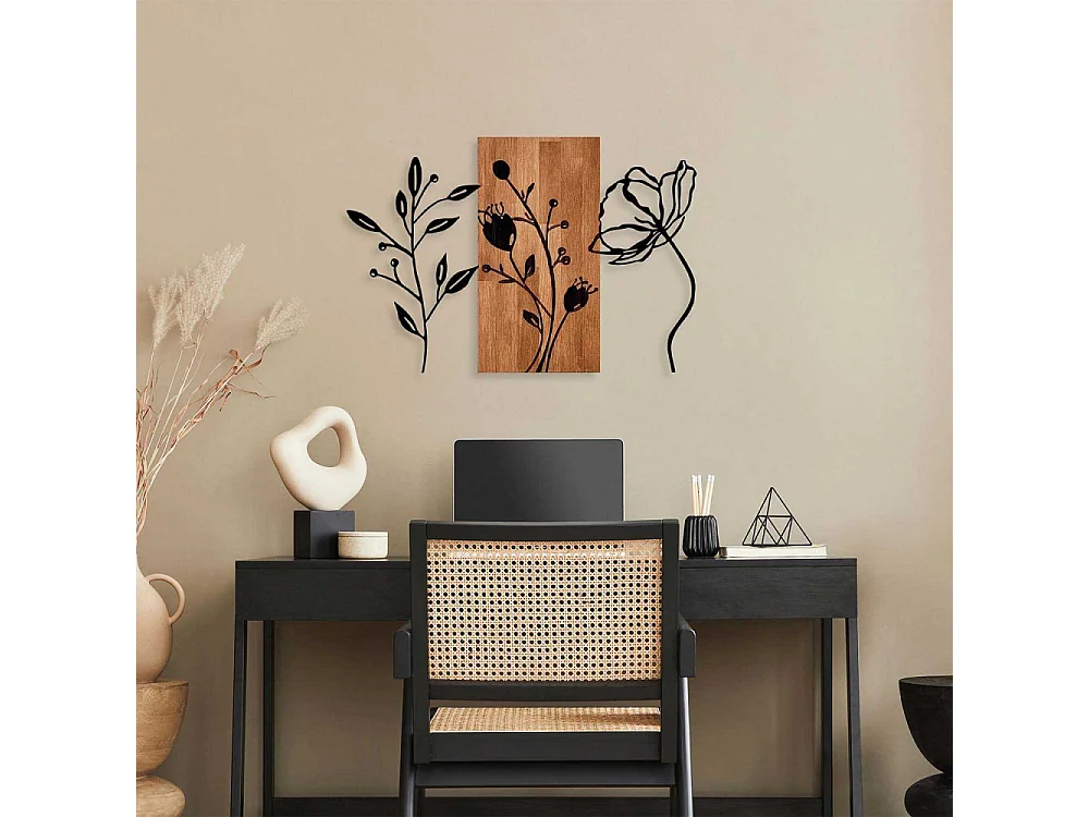 Décoration murale en bois et métal Florale Triple Flowers