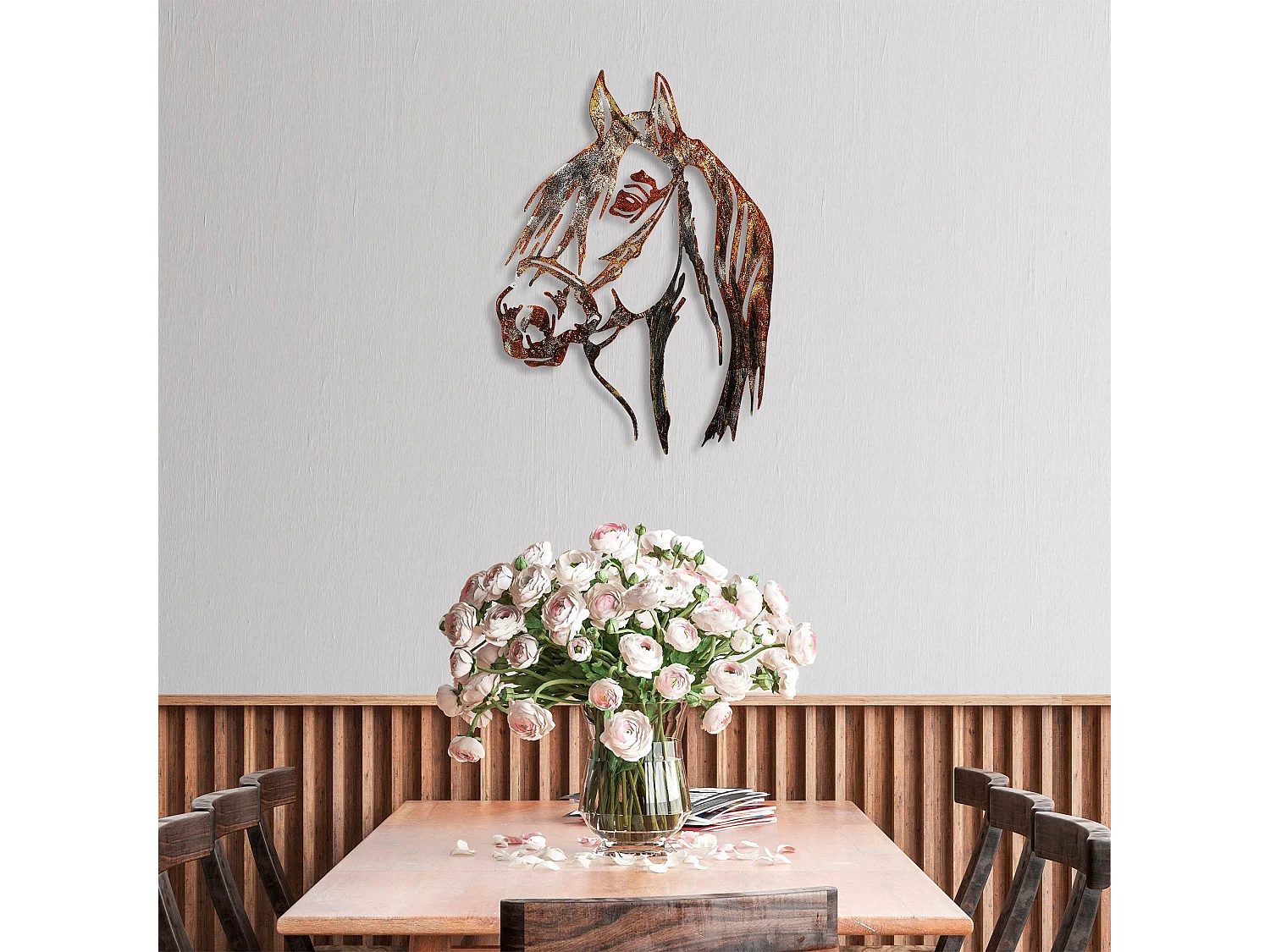 Décoration murale en métal Animal Cheval (effet rouillé)