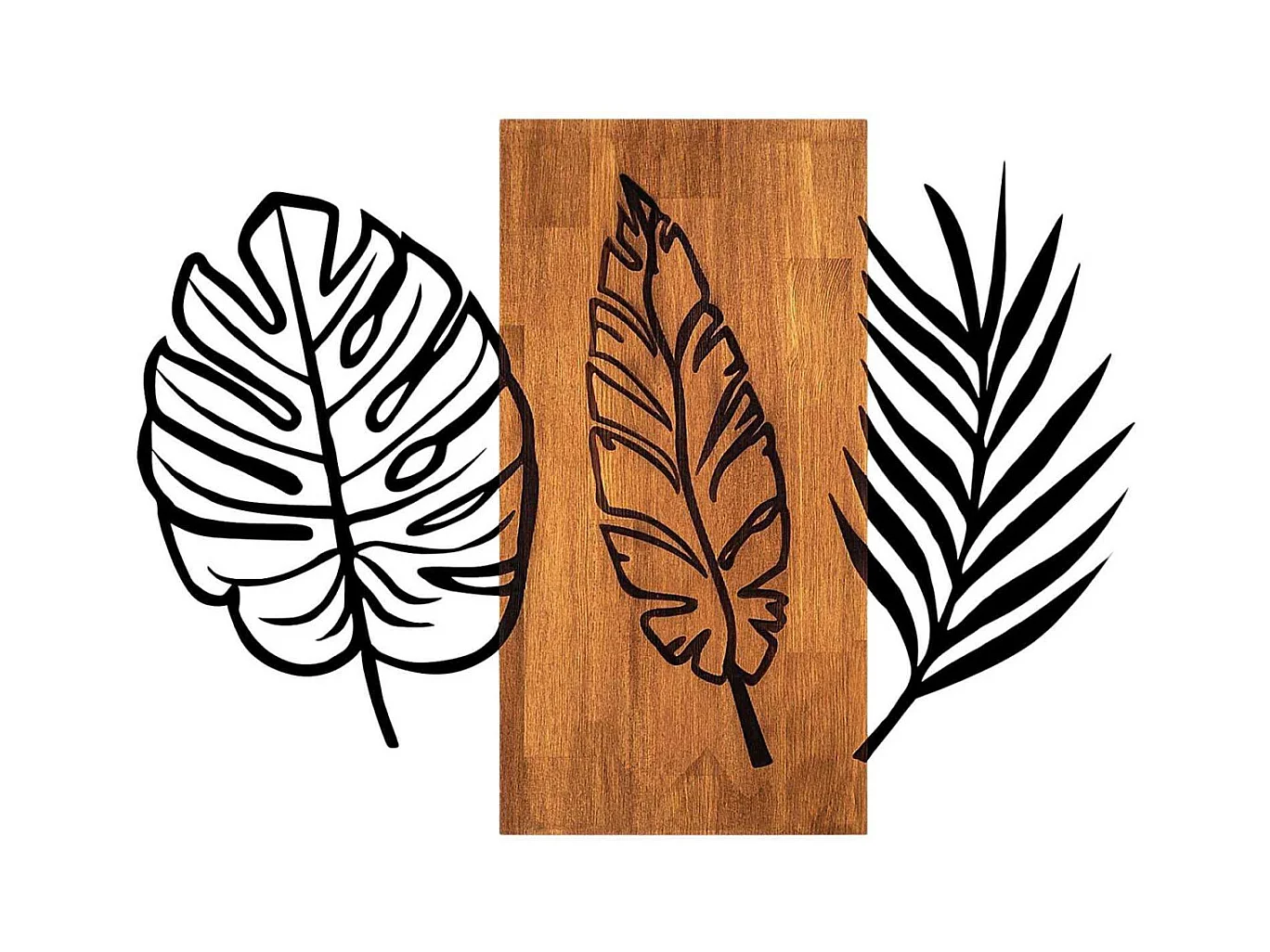 Décoration murale en bois et métal Florale Triple Leaves
