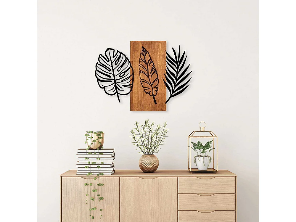 Décoration murale en bois et métal Florale Triple Leaves