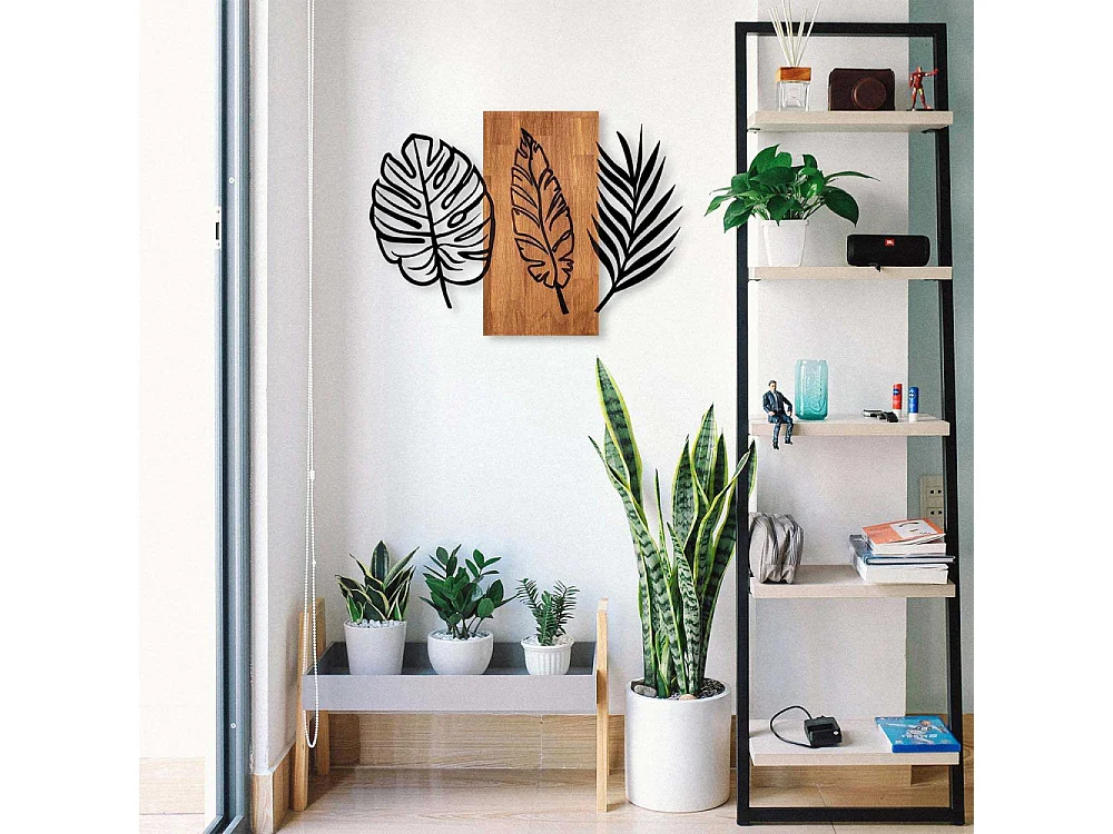 Décoration murale en bois et métal Florale Triple Leaves