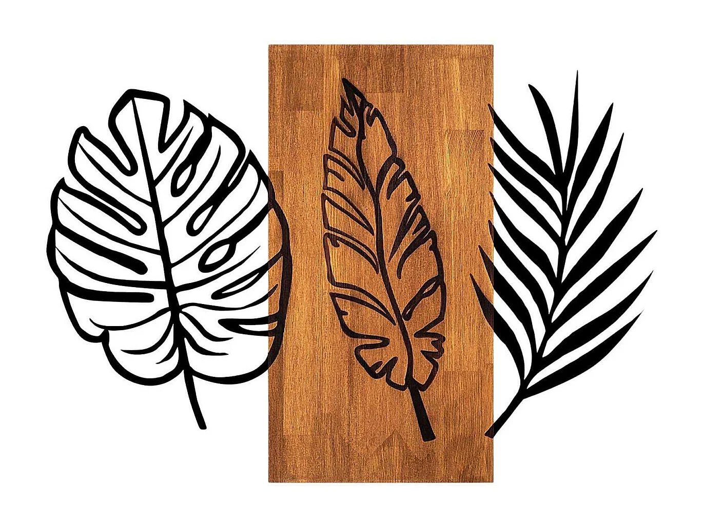 Décoration murale en bois et métal Florale Triple Leaves
