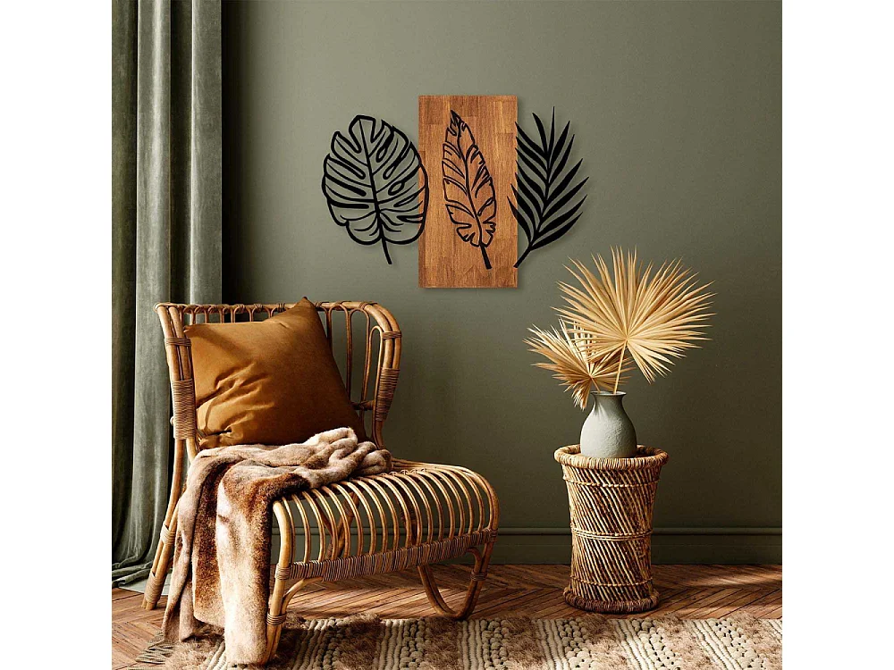 Décoration murale en bois et métal Florale Triple Leaves