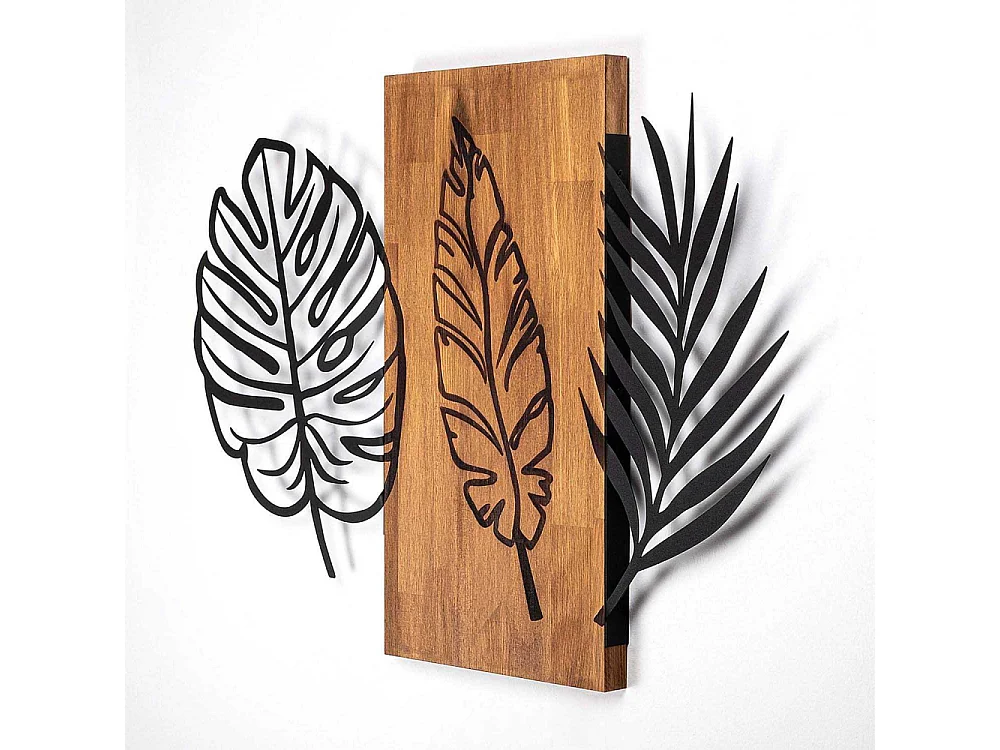 Décoration murale en bois et métal Florale Triple Leaves