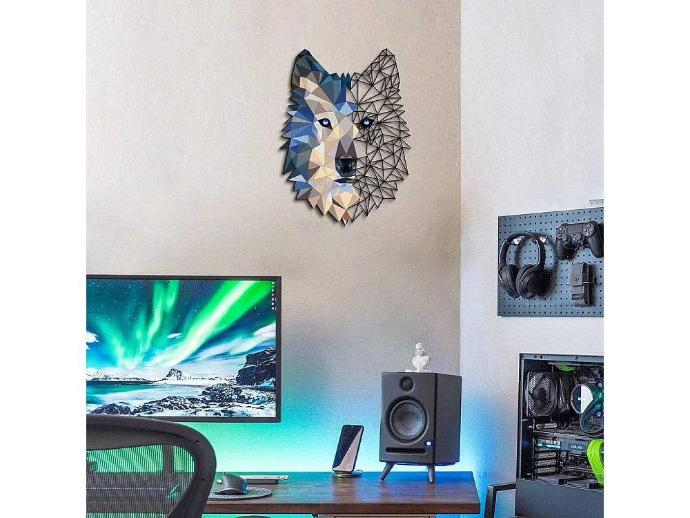 Décoration murale en métal coloré Loup