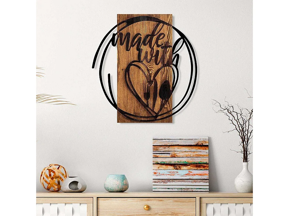 Décoration murale en bois et métal Citation Made With Love