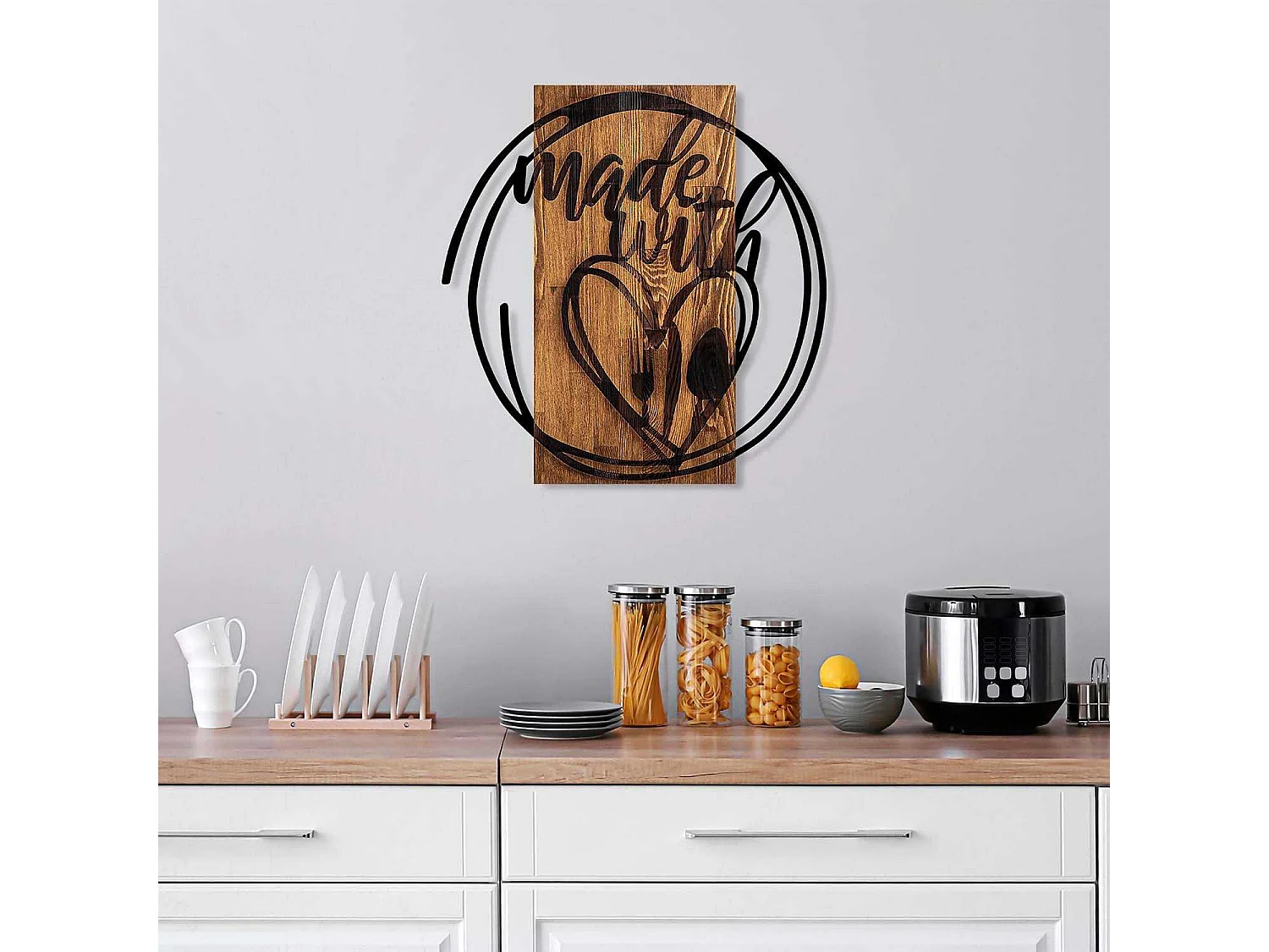 Décoration murale en bois et métal Citation Made With Love