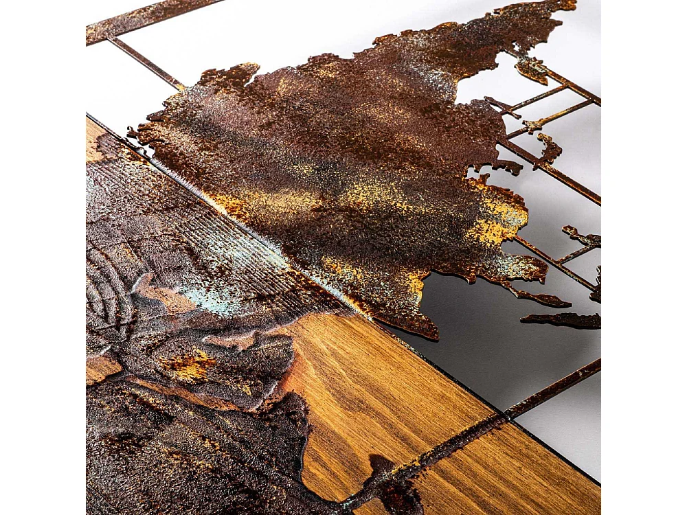 Décoration murale en bois et métal Mappemonde Mappemonde avec boussole