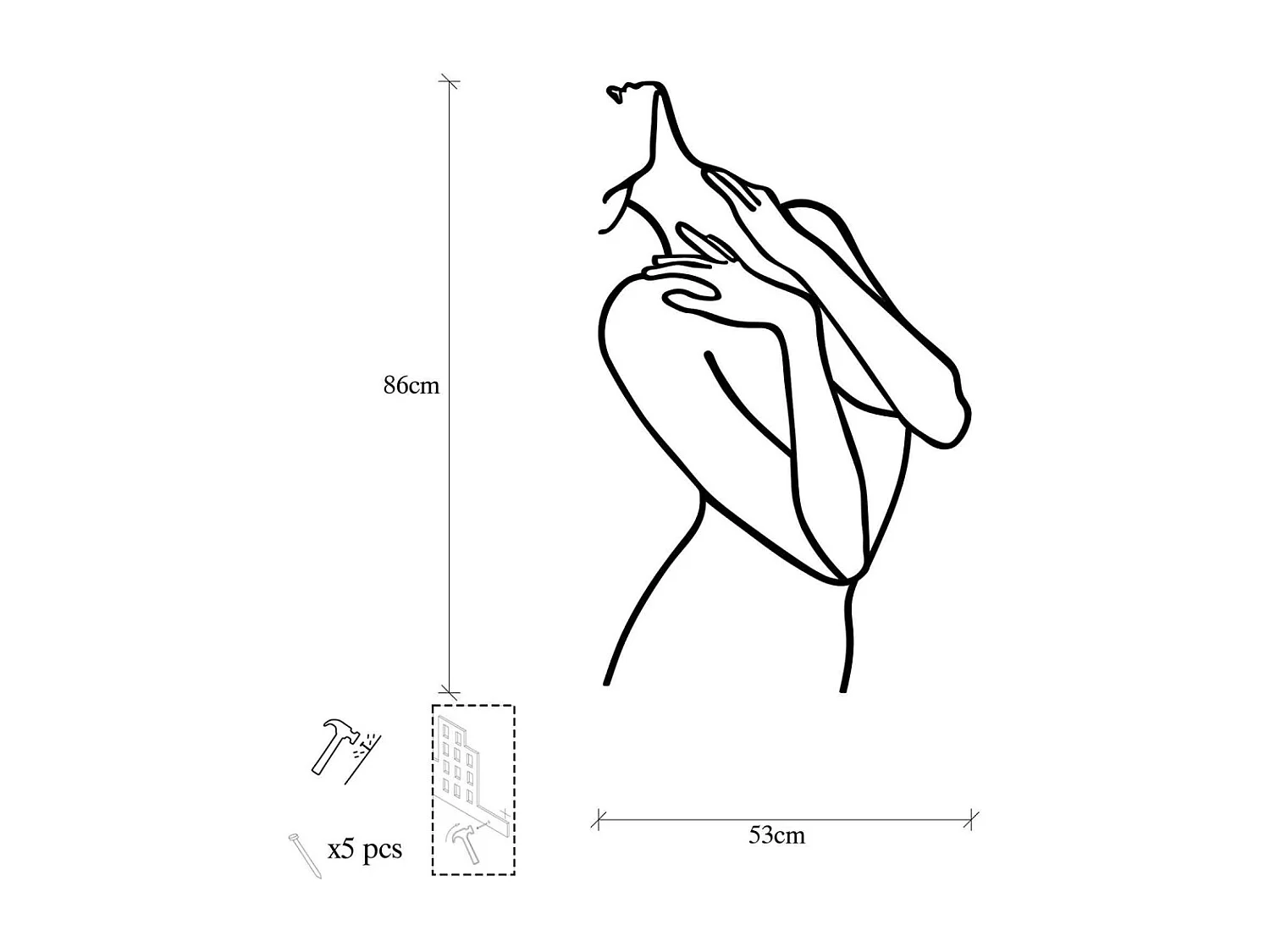 Accesorio decorativo de pared de metal – 53 x 86 cm – negro – 100% metal