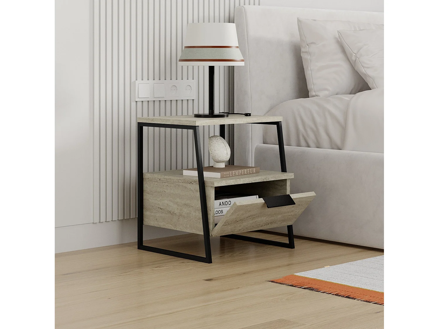 Table de chevet 1 tiroir Juli L45xH50cm Effet travertin beige