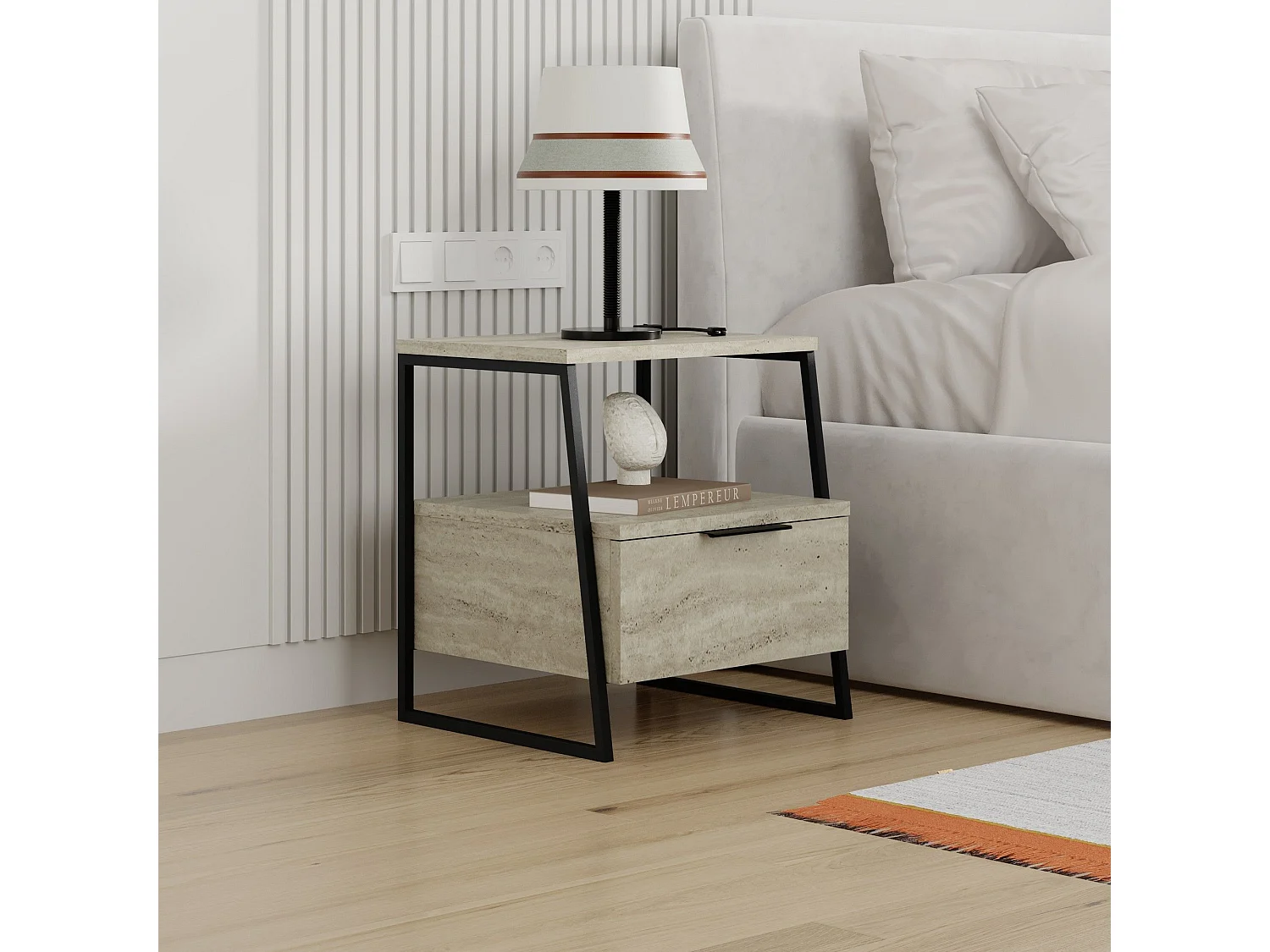 Mesa de Cabeceira Moderna "Rocha" em Travertino - Estilo e Funcionalidade para Seu Quarto