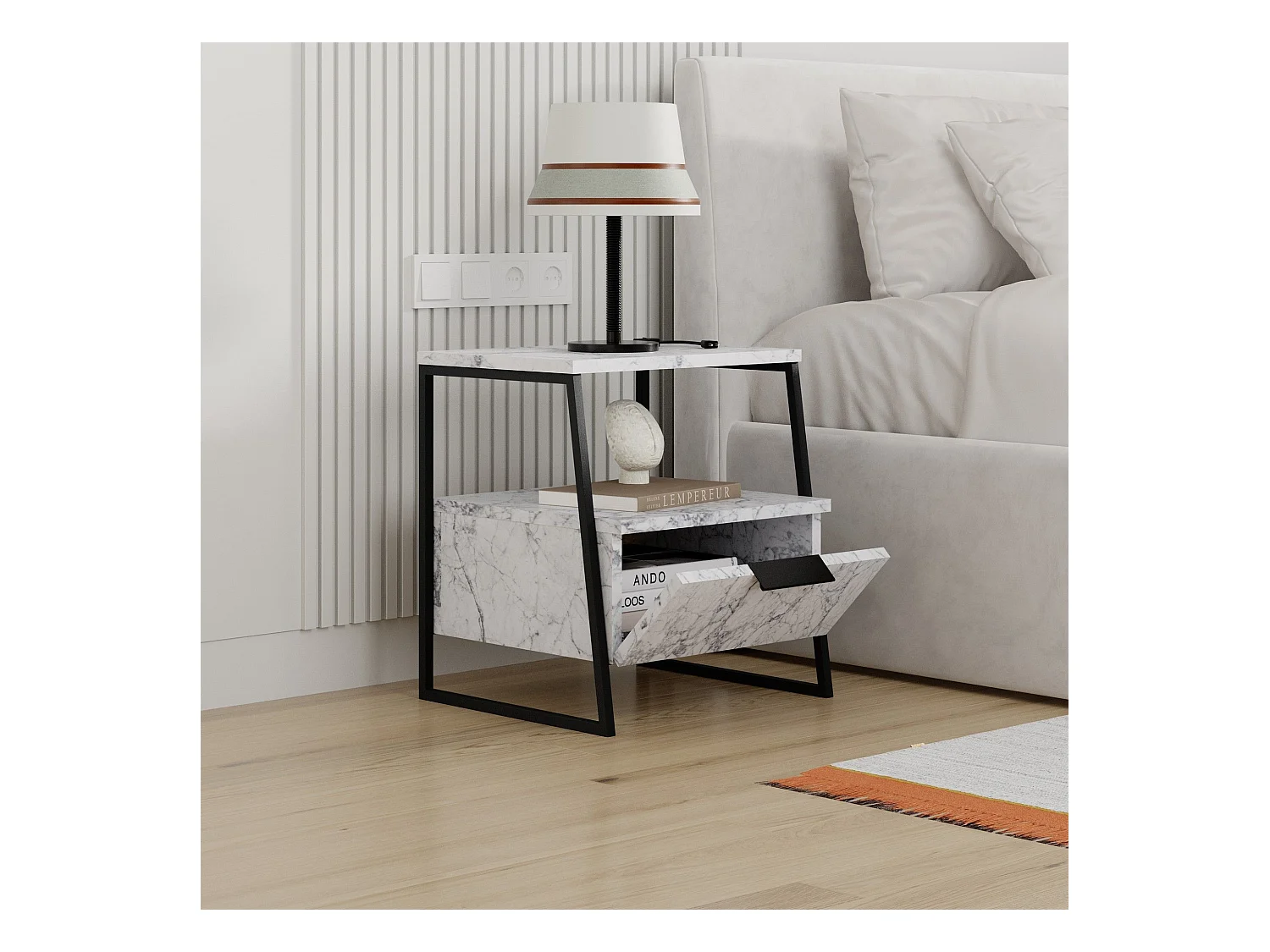 Table de chevet 1 tiroir Juli L45xH50cm Effet marbre blanc