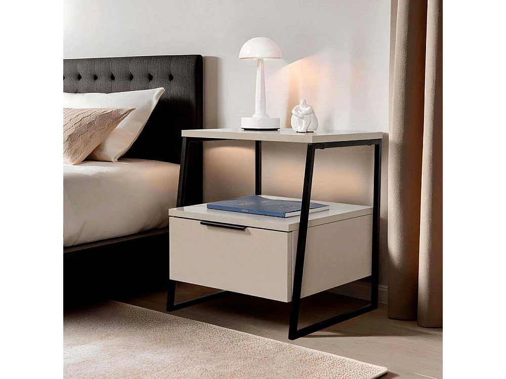 Table de chevet 1 tiroir Juli L45xH50cm Effet marbre blanc