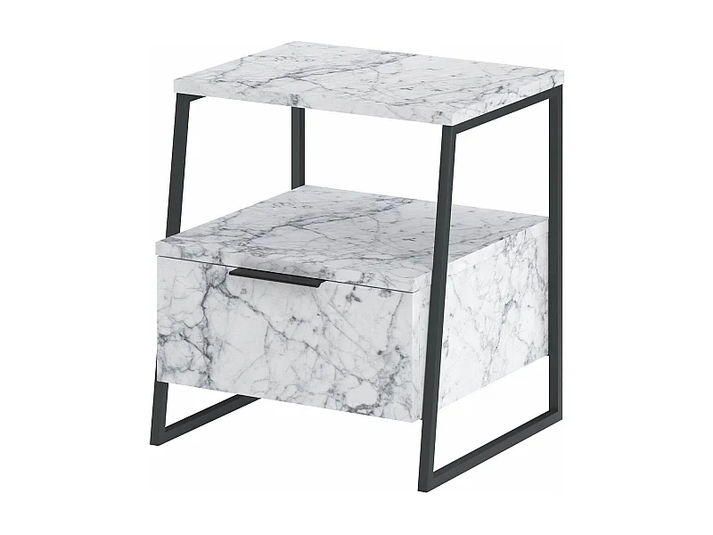 Table de chevet 1 tiroir Juli L45xH50cm Effet marbre blanc