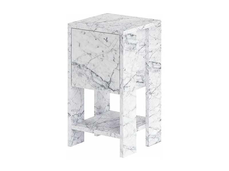 Table de chevet 1 tiroir Stena L30xH55cm Effet marbre blanc