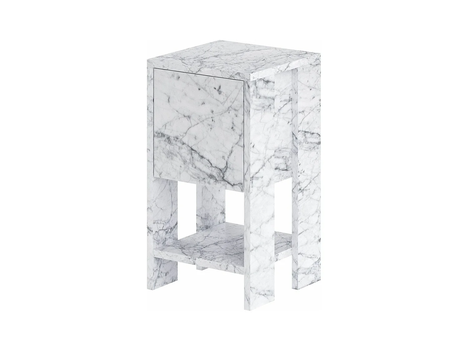 Table de chevet 1 tiroir Stena L30xH55cm Effet marbre blanc