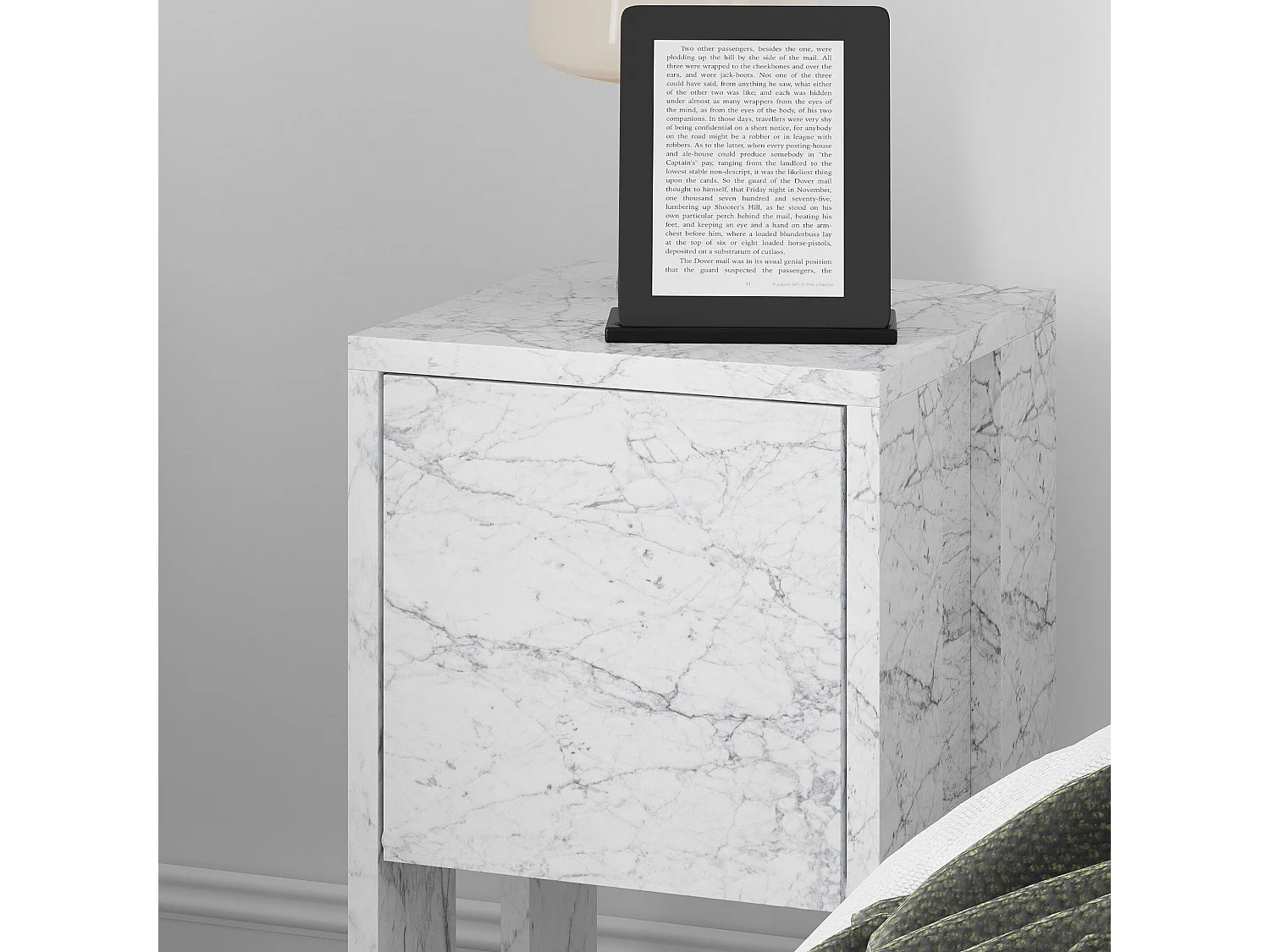 Table de chevet 1 tiroir Stena L30xH55cm Effet marbre blanc